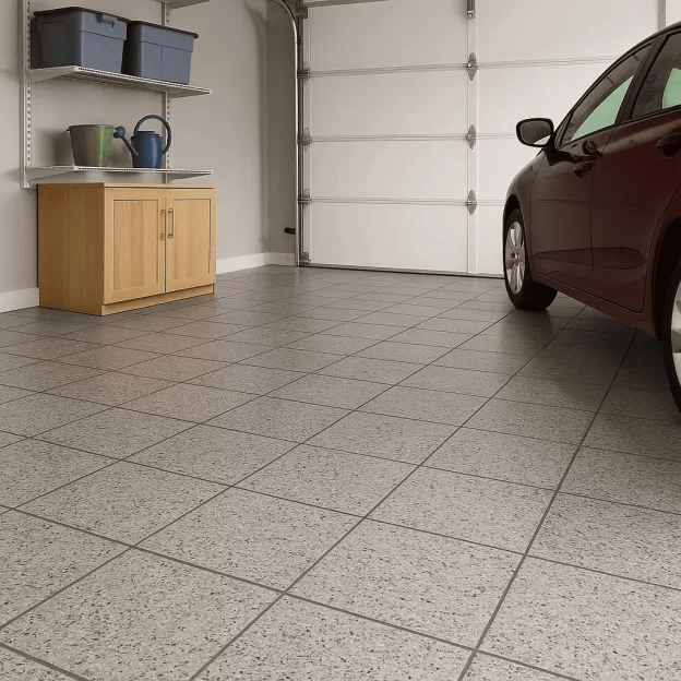 Piso de garagem com revestimento epóxi da Retaprene aplicado em superfície de concreto