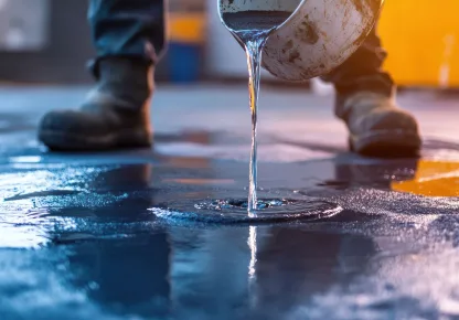 Aplicação de impermeabilizante à base de água em superfície com rolo formando camada protetora