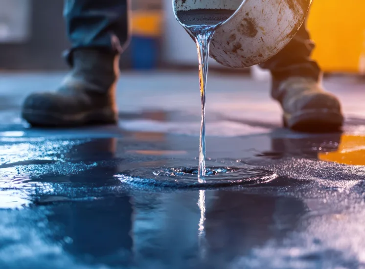 Aplicação de impermeabilizante à base de água em superfície com rolo formando camada protetora