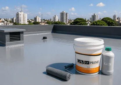 Impermeabilização de laje exposta com membrana de poliuretano aplicada sobre cobertura para proteção contra infiltrações