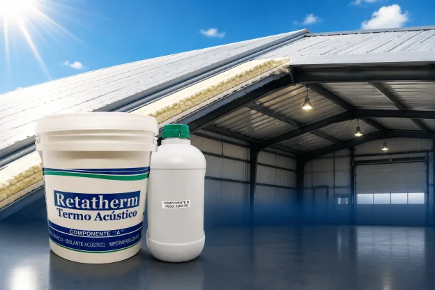 Isolamento térmico para telhado de galpão com produto Retatherm aplicado em cobertura metálica para reduzir o calor interno e aumentar a eficiência térmica industrial.
