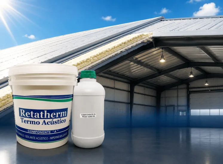 Isolamento térmico para telhado de galpão com produto Retatherm aplicado em cobertura metálica para reduzir o calor interno e aumentar a eficiência térmica industrial.