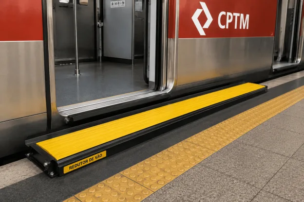 Redutor de vão para CPTM instalado entre o trem e a plataforma da estação