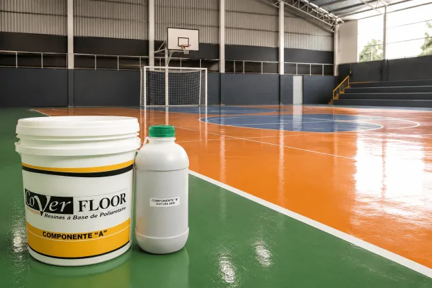 Revestimento para piso esportivo aplicado em quadra poliesportiva, com acabamento resistente, uniforme e de alto desempenho.