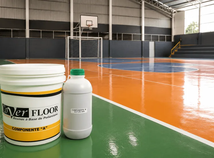 Revestimento para piso esportivo aplicado em quadra poliesportiva, com acabamento resistente, uniforme e de alto desempenho.